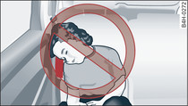 Prinzipdarstellung einer gefährlichen Sitzposition im Austrittbereich des Seiten-Airbags